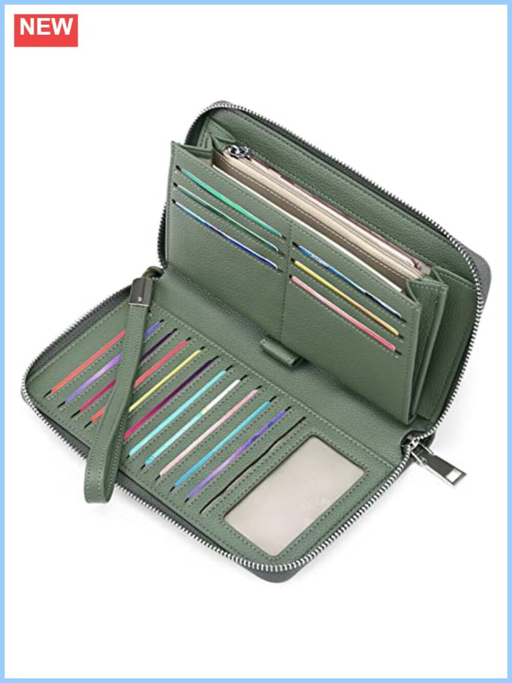 RFID Blocking PU Leather Zip Around Wristlet Wallet Large Capacity